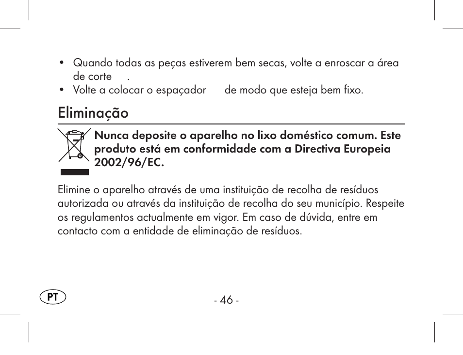 Eliminação | Aquapur KH1919 Lint Remover User Manual | Page 47 / 83