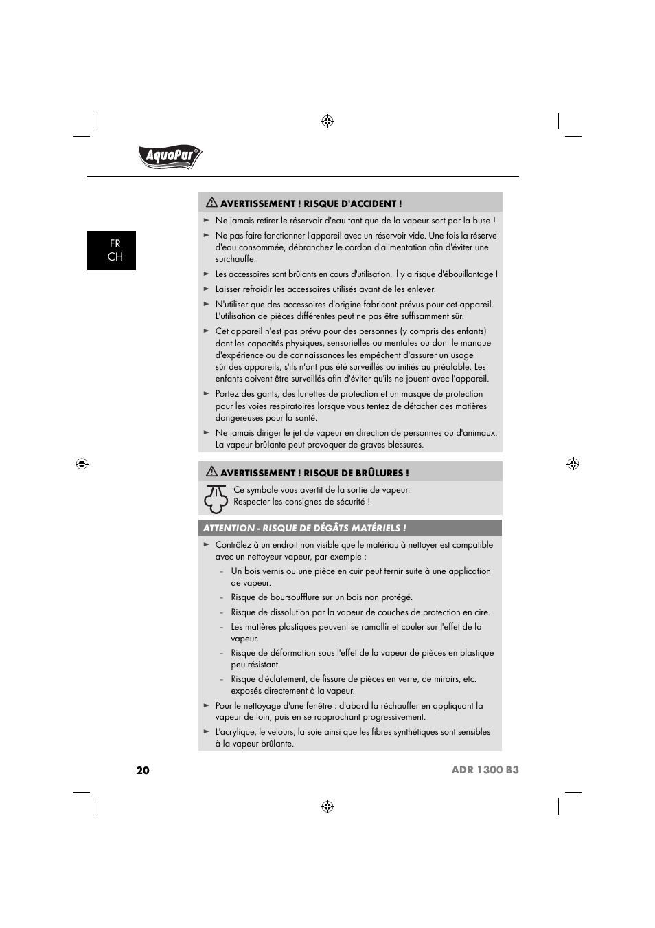 Aquapur ADR 1300 B3 Handheld Steam Cleaner User Manual | Page 23 / 68
