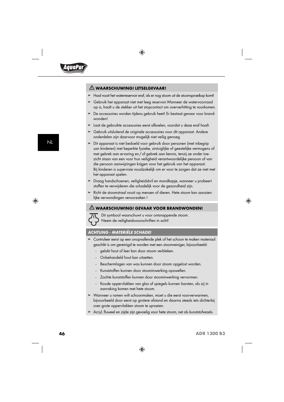 Aquapur ADR 1300 B3 Handheld Steam Cleaner User Manual | Page 49 / 68