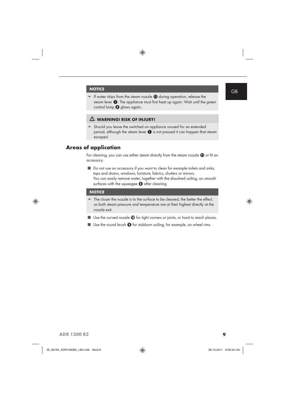 Areas of application | Aquapur ADR 1300 B2 Hand Steam Cleaner User Manual | Page 11 / 86