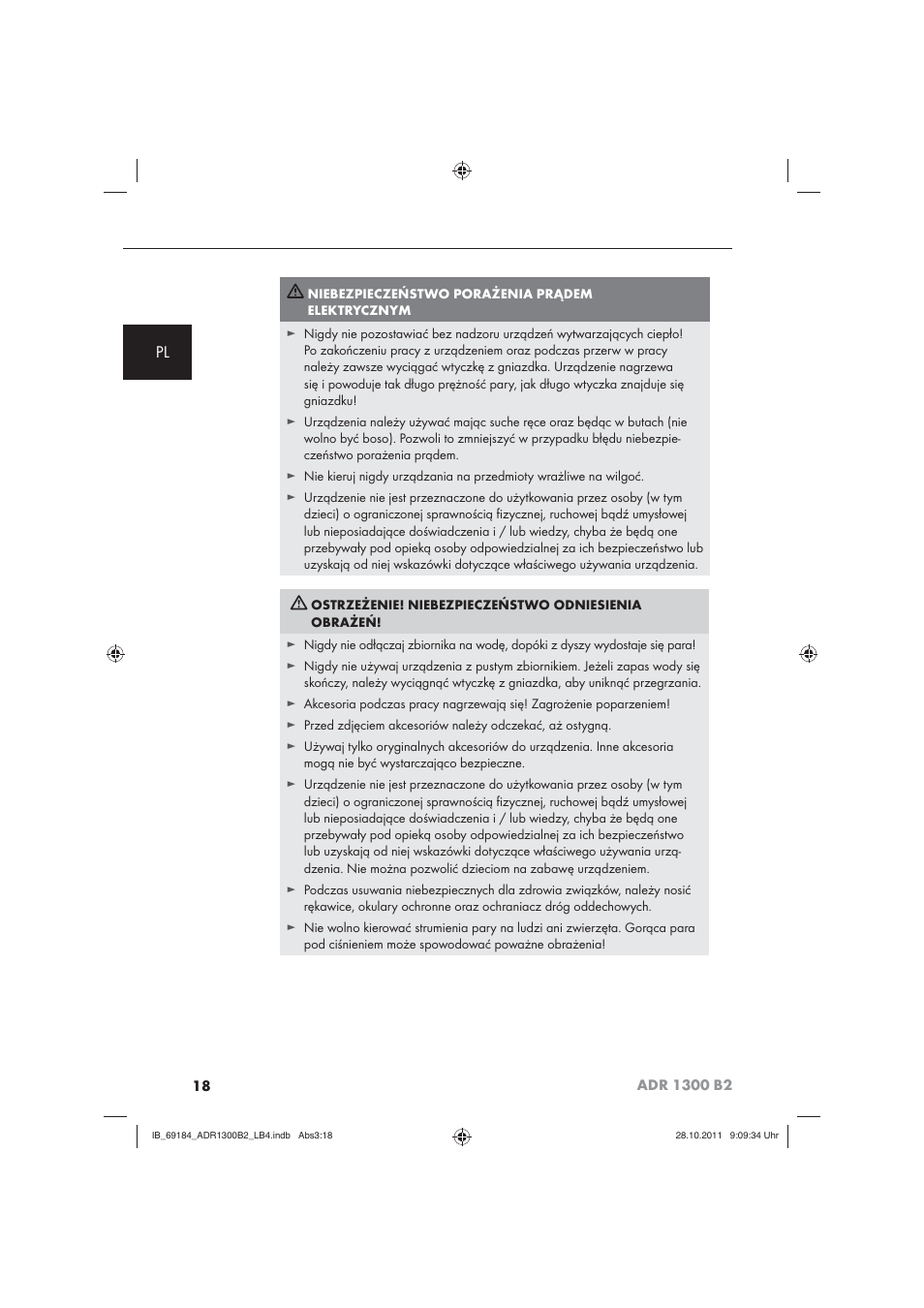 Aquapur ADR 1300 B2 Hand Steam Cleaner User Manual | Page 20 / 86