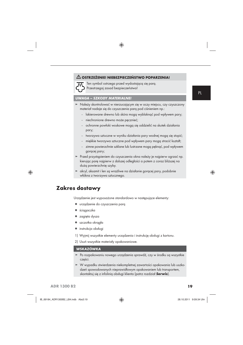 Zakres dostawy | Aquapur ADR 1300 B2 Hand Steam Cleaner User Manual | Page 21 / 86