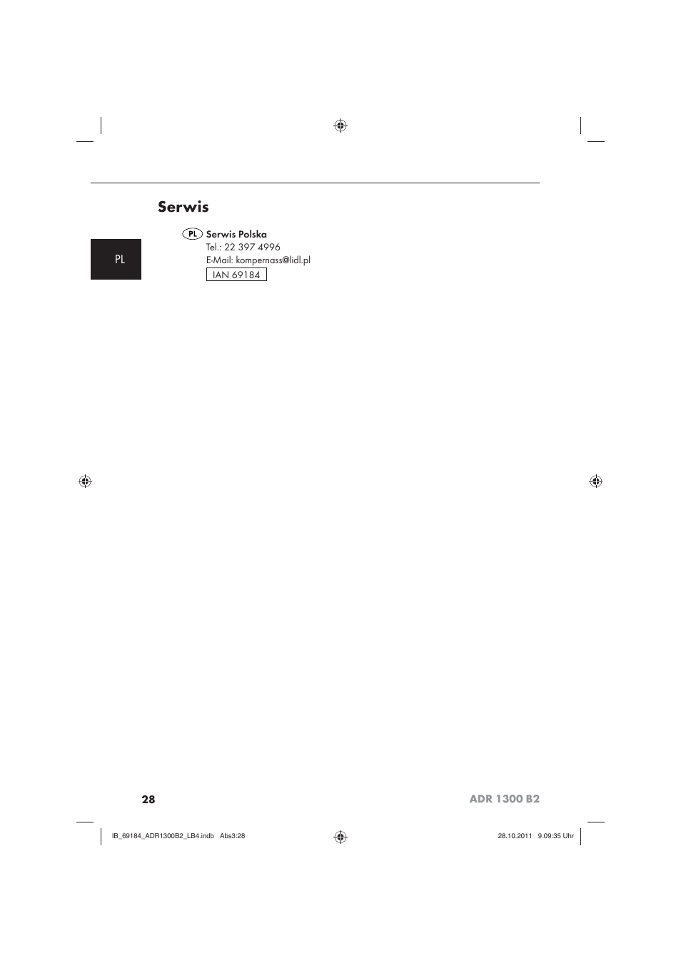 Serwis | Aquapur ADR 1300 B2 Hand Steam Cleaner User Manual | Page 30 / 86