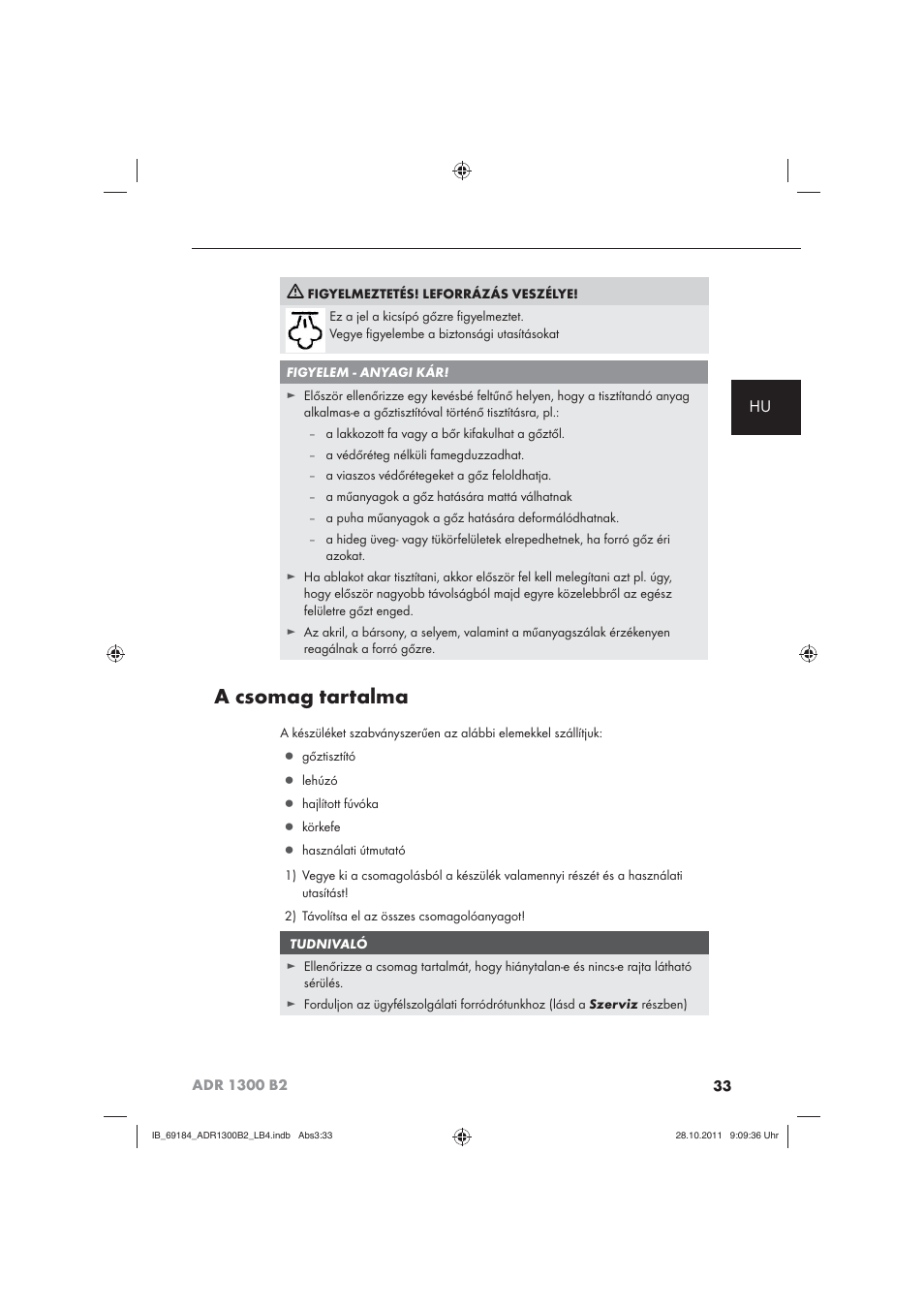 A csomag tartalma | Aquapur ADR 1300 B2 Hand Steam Cleaner User Manual | Page 35 / 86