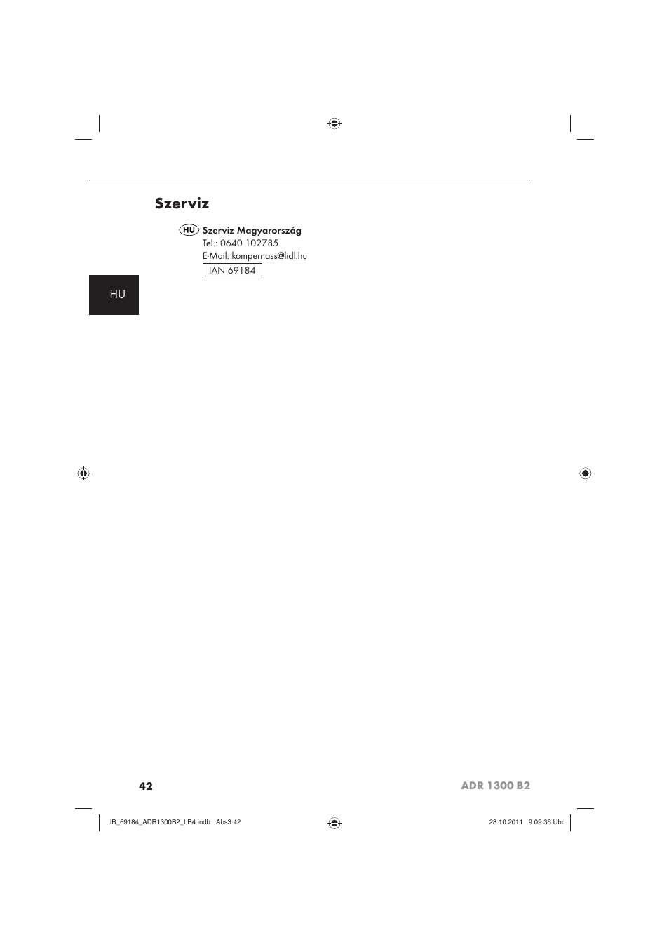 Szerviz | Aquapur ADR 1300 B2 Hand Steam Cleaner User Manual | Page 44 / 86