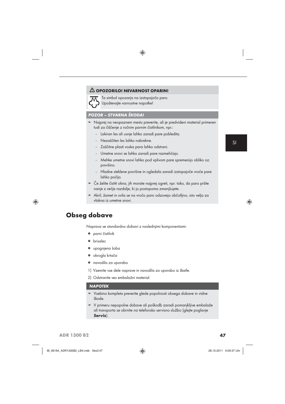 Obseg dobave | Aquapur ADR 1300 B2 Hand Steam Cleaner User Manual | Page 49 / 86