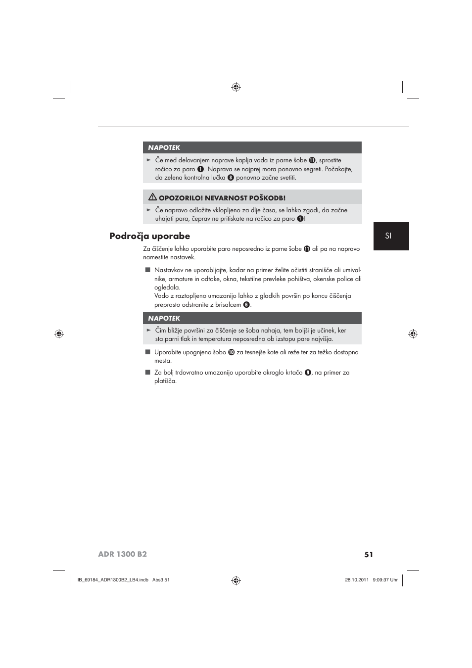 Področja uporabe | Aquapur ADR 1300 B2 Hand Steam Cleaner User Manual | Page 53 / 86