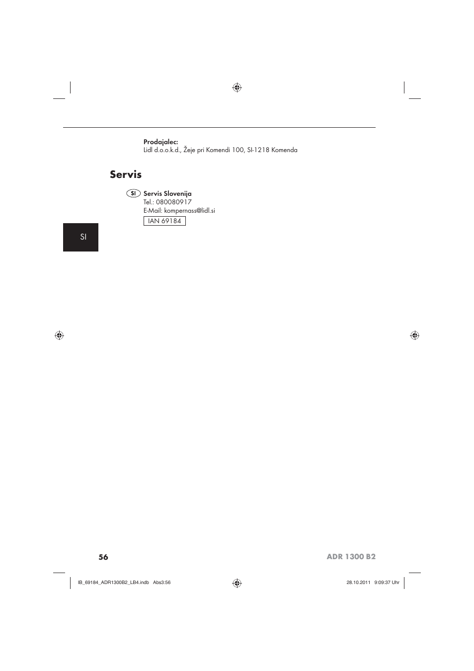 Servis | Aquapur ADR 1300 B2 Hand Steam Cleaner User Manual | Page 58 / 86