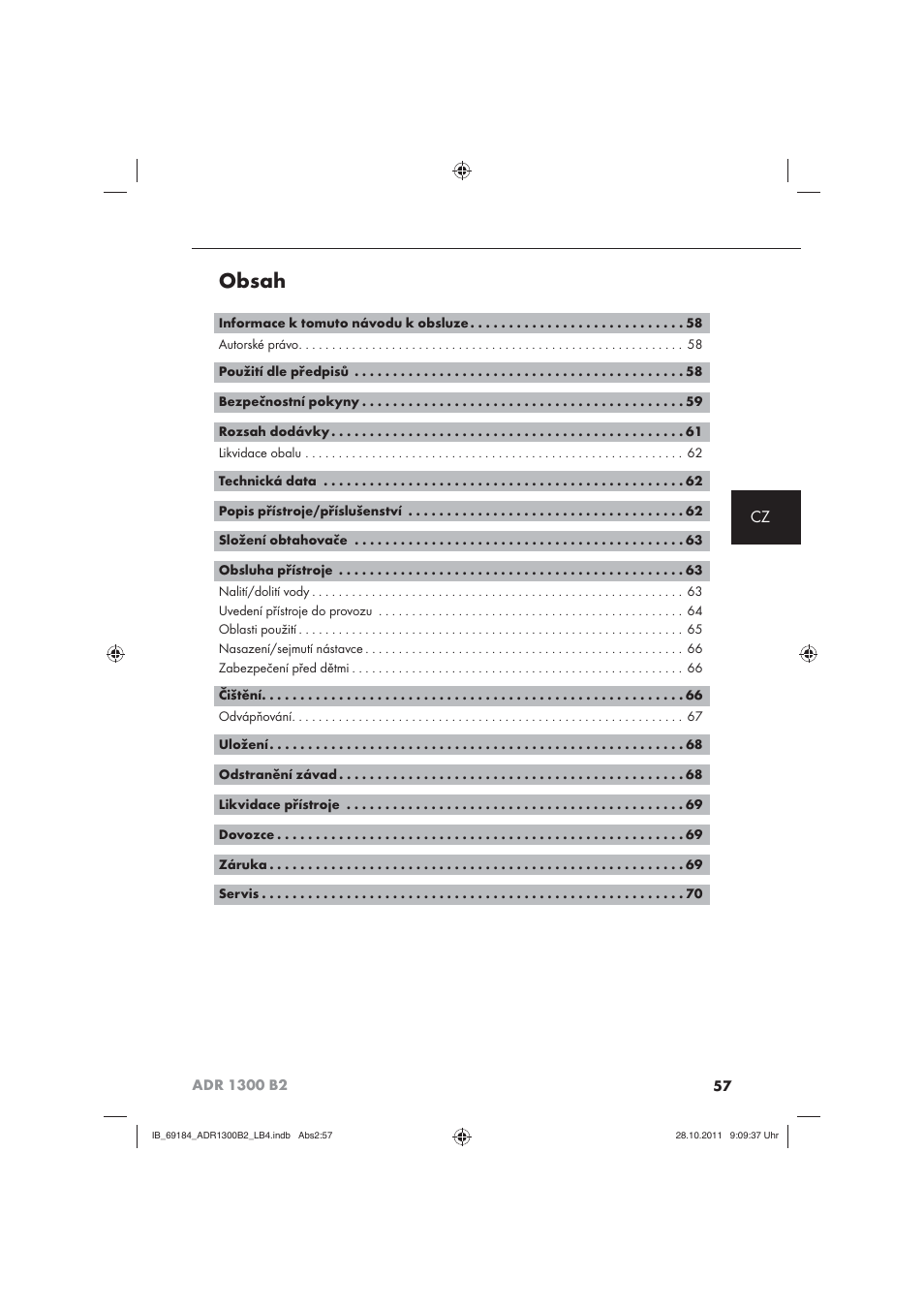 Aquapur ADR 1300 B2 Hand Steam Cleaner User Manual | Page 59 / 86