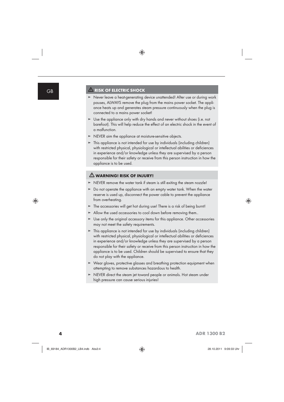 Aquapur ADR 1300 B2 Hand Steam Cleaner User Manual | Page 6 / 86