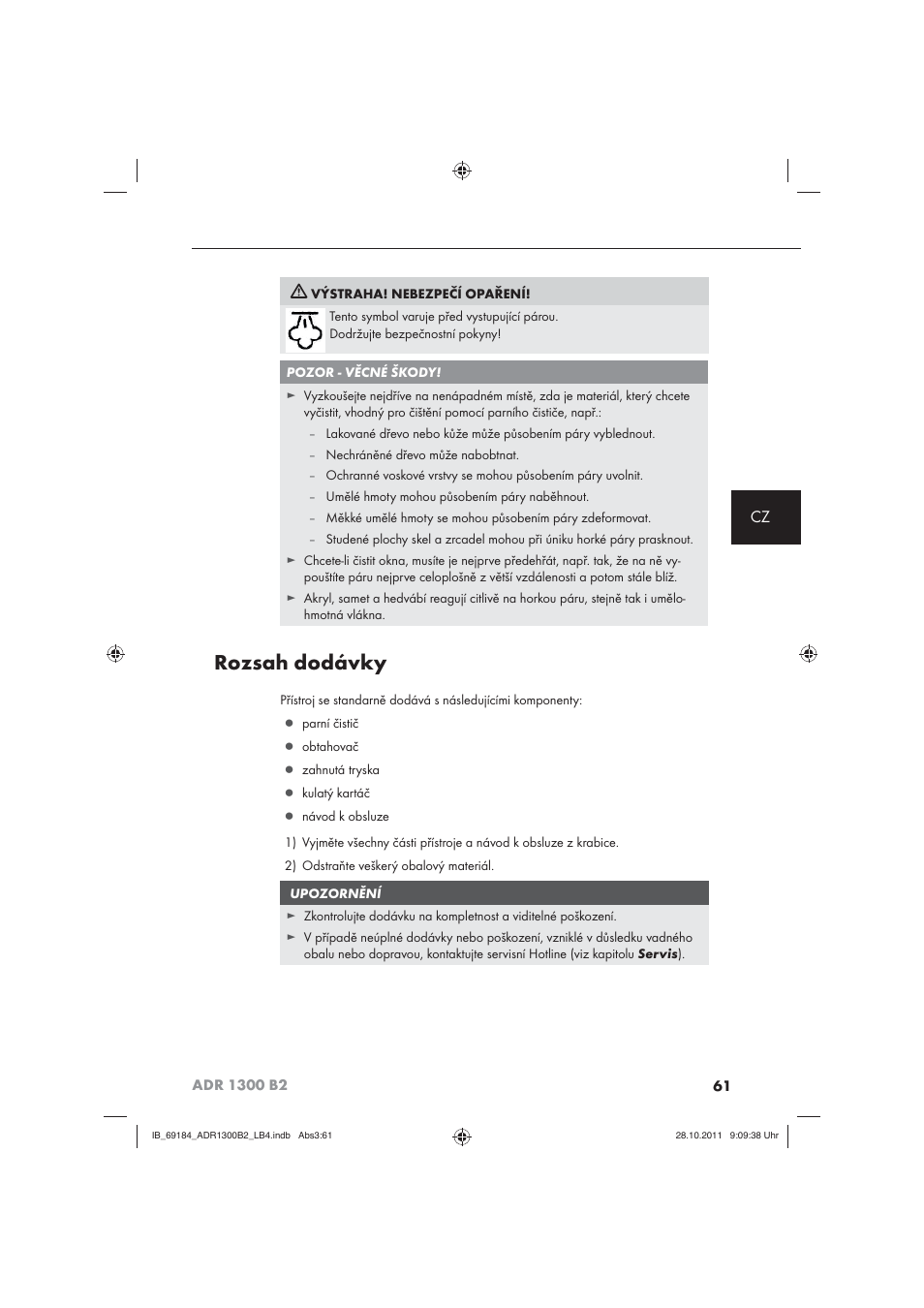 Rozsah dodávky | Aquapur ADR 1300 B2 Hand Steam Cleaner User Manual | Page 63 / 86