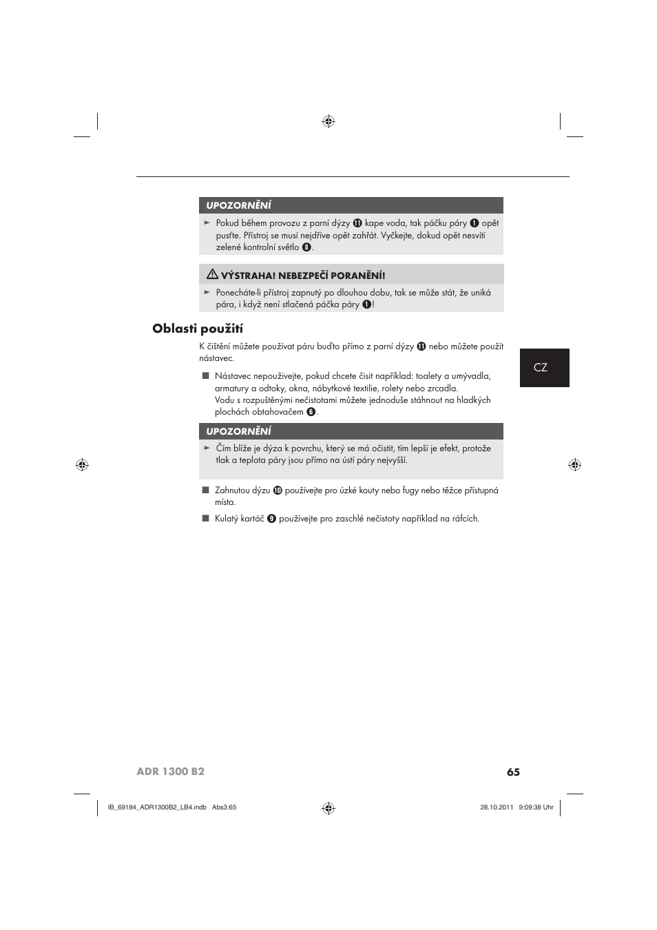 Oblasti použití | Aquapur ADR 1300 B2 Hand Steam Cleaner User Manual | Page 67 / 86