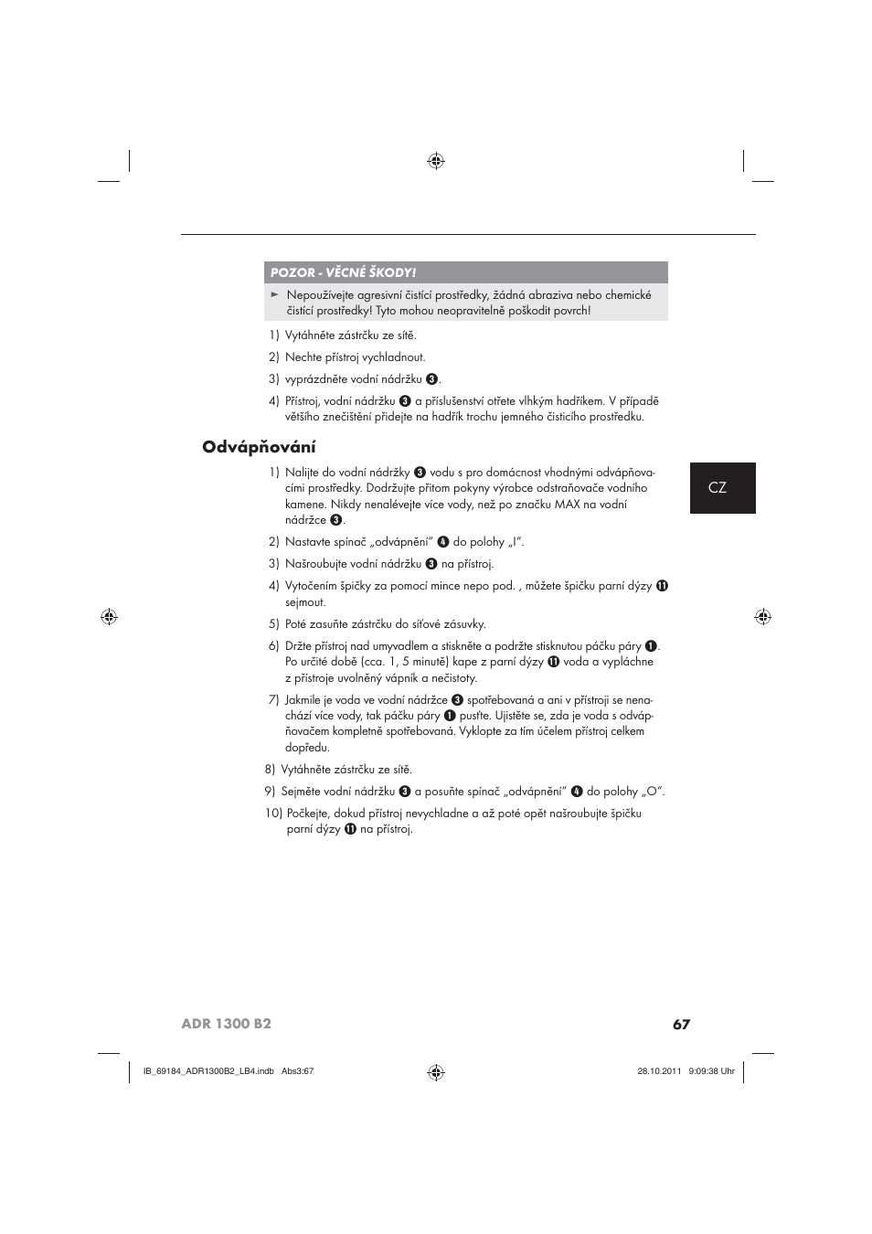Odvápňování | Aquapur ADR 1300 B2 Hand Steam Cleaner User Manual | Page 69 / 86