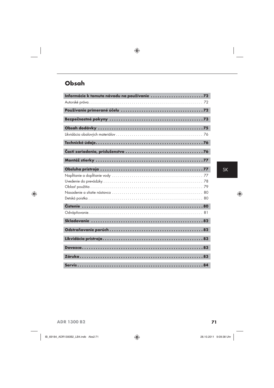 Aquapur ADR 1300 B2 Hand Steam Cleaner User Manual | Page 73 / 86