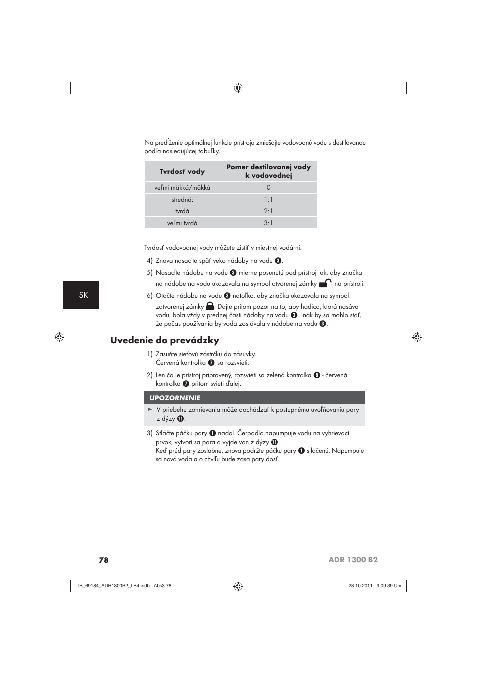 Uvedenie do prevádzky | Aquapur ADR 1300 B2 Hand Steam Cleaner User Manual | Page 80 / 86