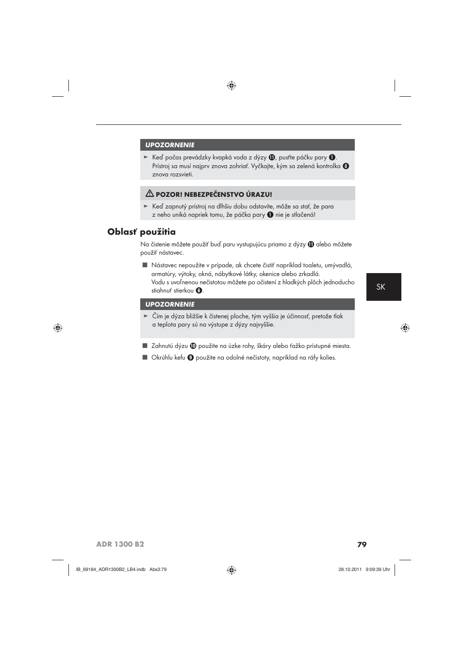 Oblasť použitia | Aquapur ADR 1300 B2 Hand Steam Cleaner User Manual | Page 81 / 86