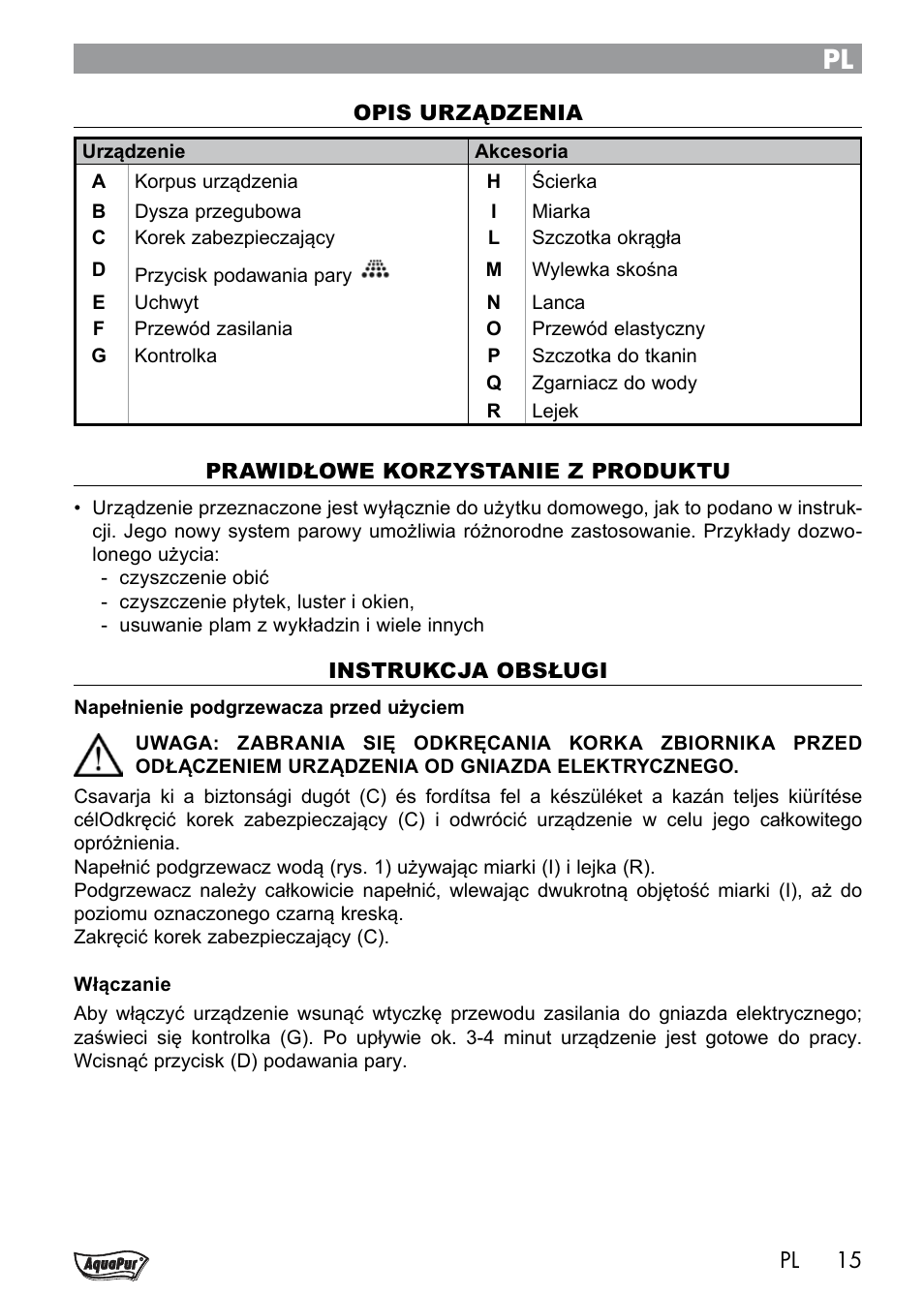 Aquapur Handheld Steam Cleaner User Manual | Page 17 / 74
