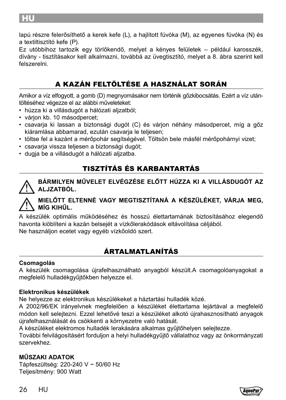 Aquapur Handheld Steam Cleaner User Manual | Page 28 / 74