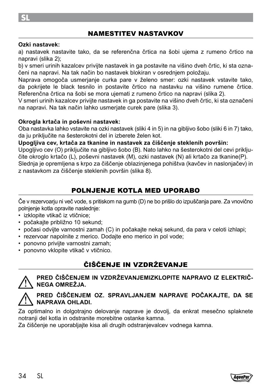 Aquapur Handheld Steam Cleaner User Manual | Page 36 / 74