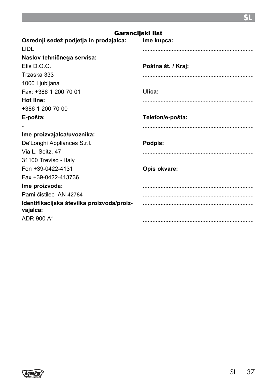 Aquapur Handheld Steam Cleaner User Manual | Page 39 / 74