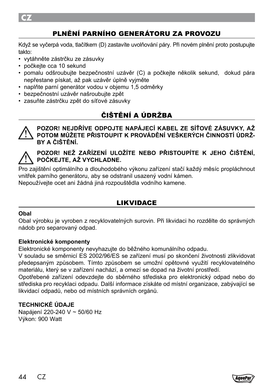 Aquapur Handheld Steam Cleaner User Manual | Page 46 / 74