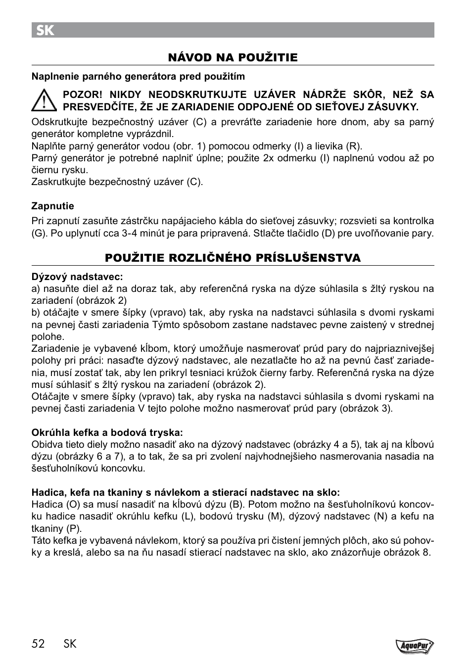 Aquapur Handheld Steam Cleaner User Manual | Page 54 / 74