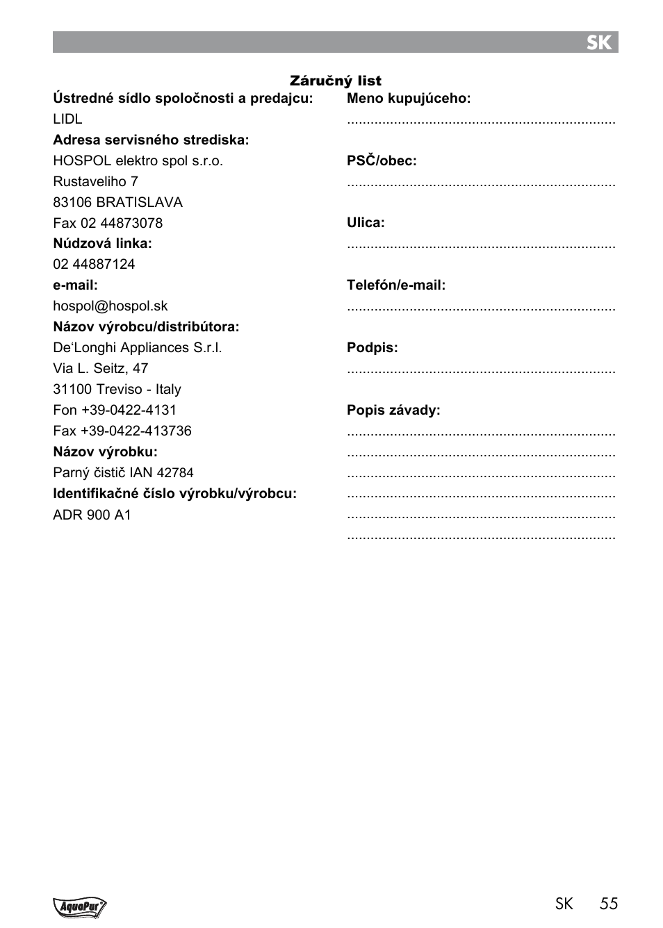 Aquapur Handheld Steam Cleaner User Manual | Page 57 / 74