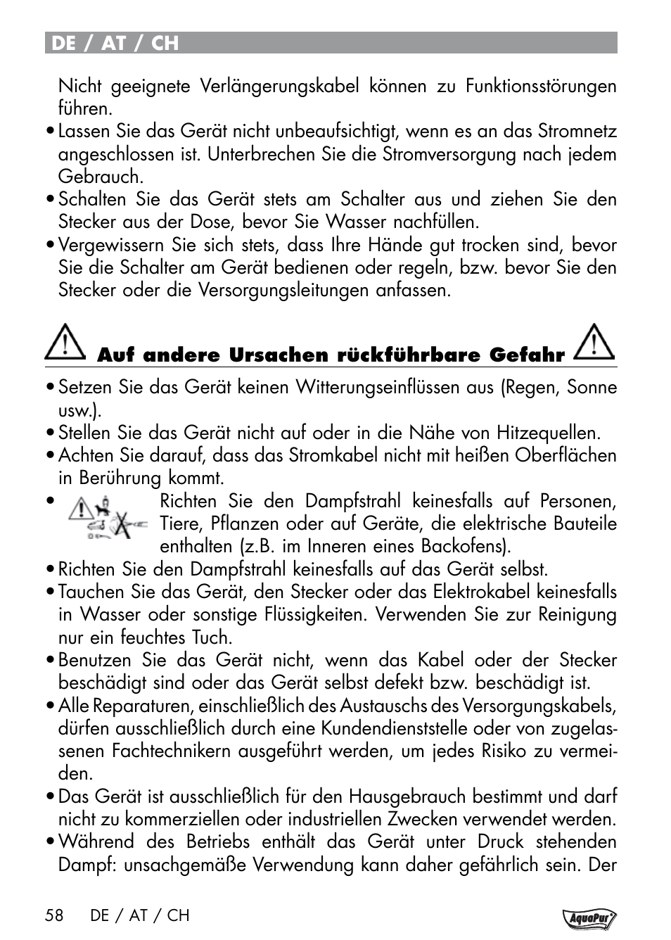 Aquapur Handheld Steam Cleaner User Manual | Page 60 / 74