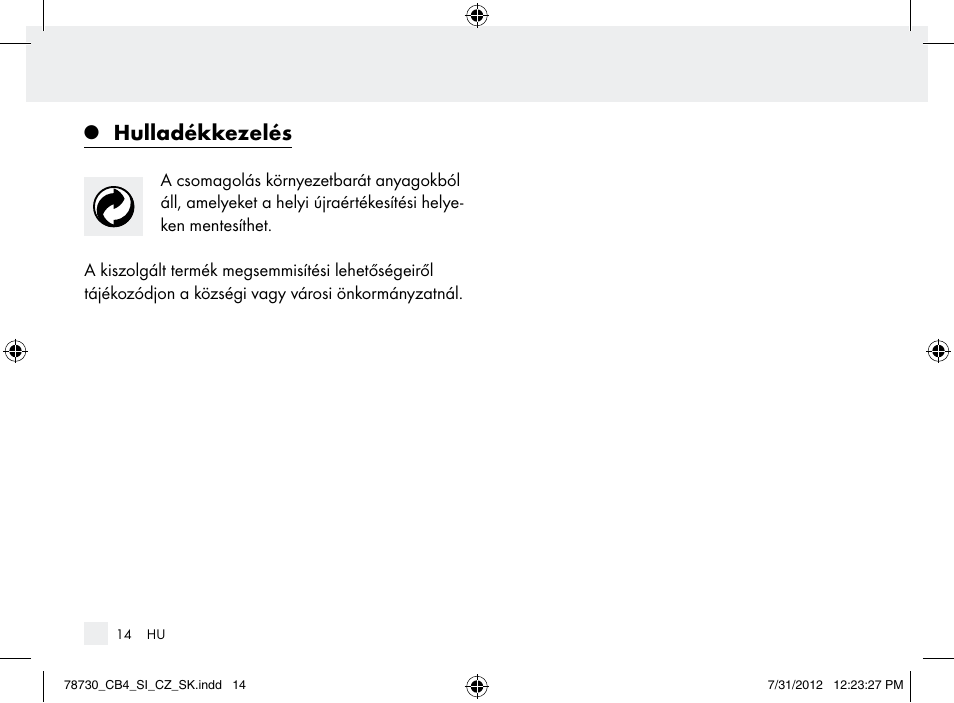 Hulladékkezelés | Auriol Z9850 User Manual | Page 14 / 29