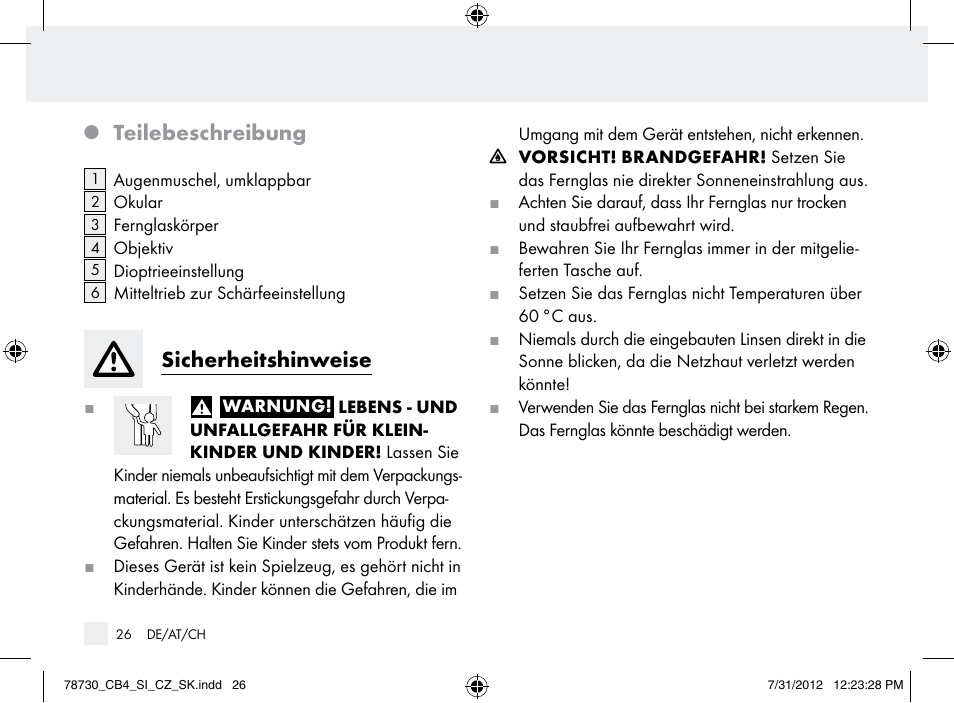 Teilebeschreibung, Sicherheitshinweise | Auriol Z9850 User Manual | Page 26 / 29