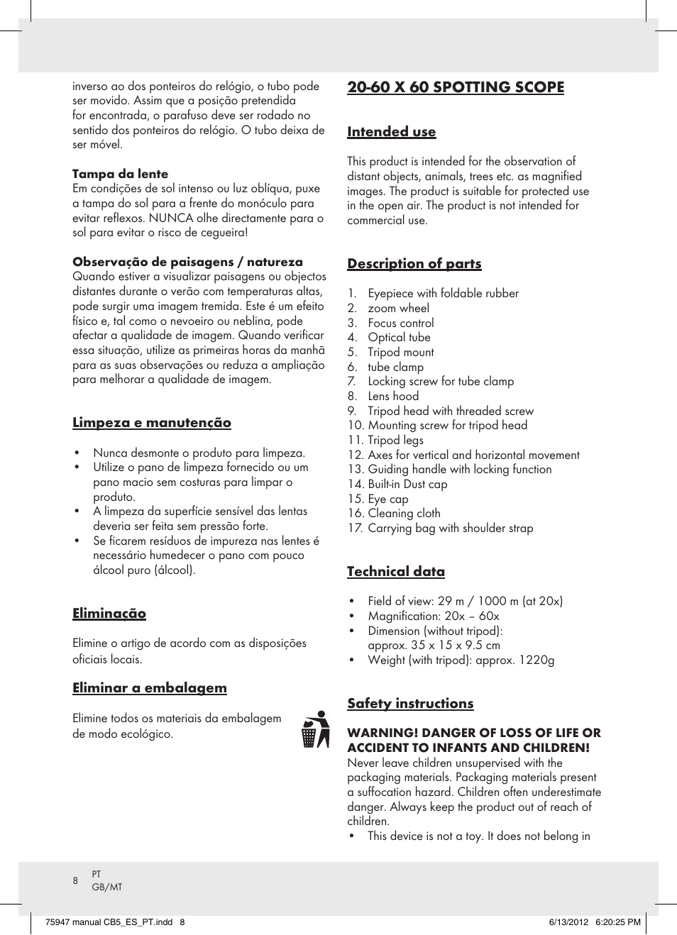 60 x 60 spotting scope | Auriol Z31261 User Manual | Page 8 / 12