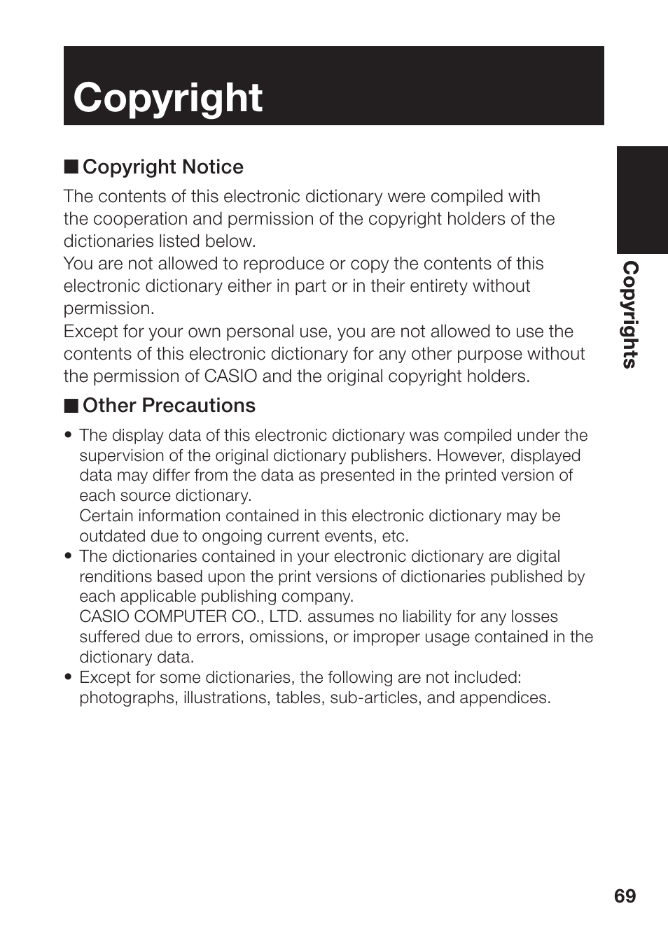 Copyright | Casio EW-B100C User Manual | Page 71 / 91