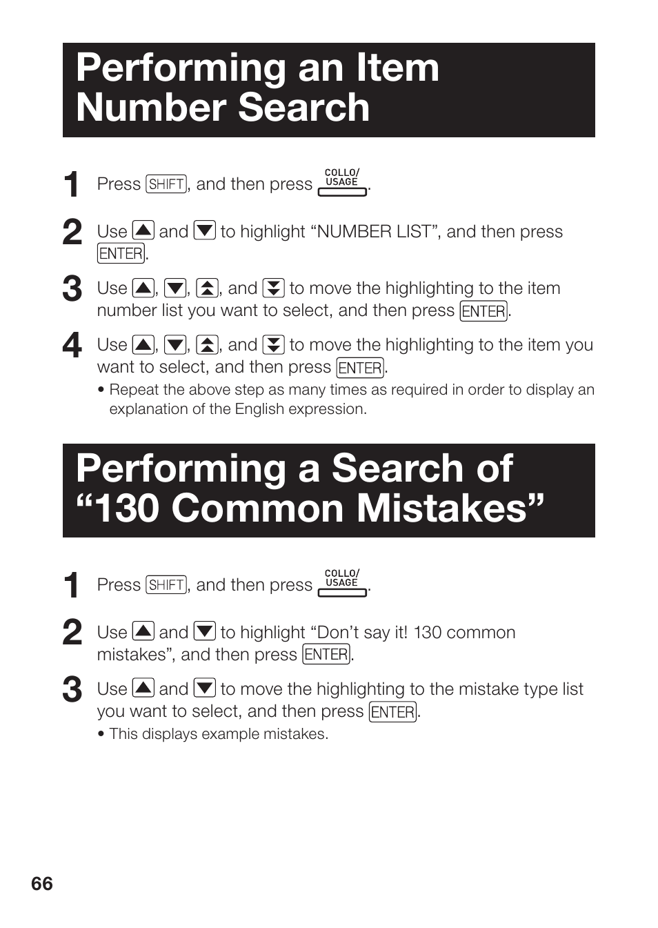 Performing an item number search, Performing a search of “130 common mistakes | Casio EW-B2000C User Manual | Page 68 / 155