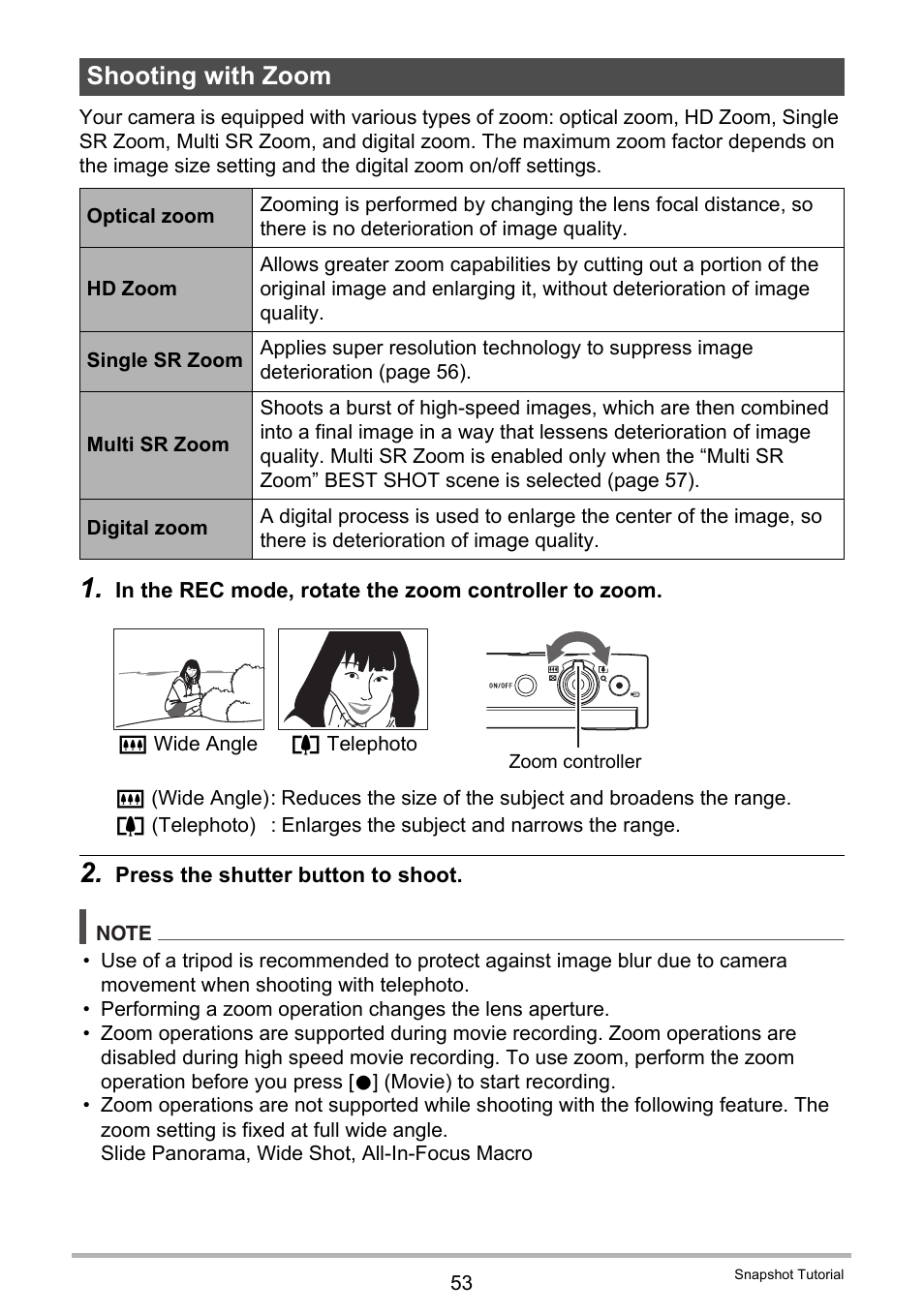 Shooting with zoom | Casio EX-FC500S User Manual | Page 53 / 248