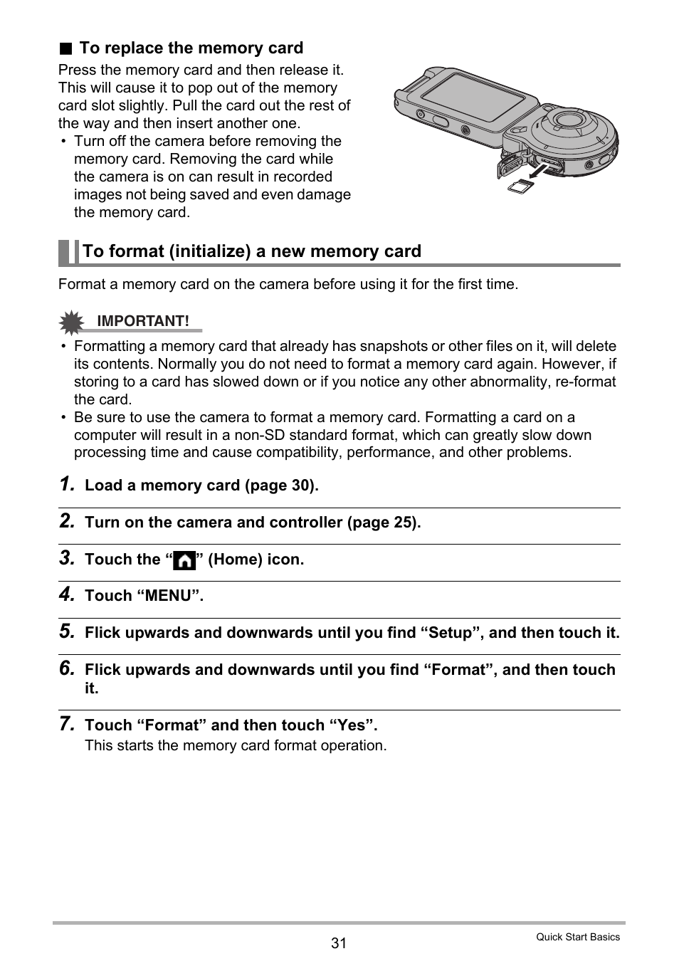 To format (initialize) a new memory card | Casio EX-FR10 (Camera: Ver. 1.00 and 1.01, Controller: Ver. 1.00) User Manual | Page 31 / 119