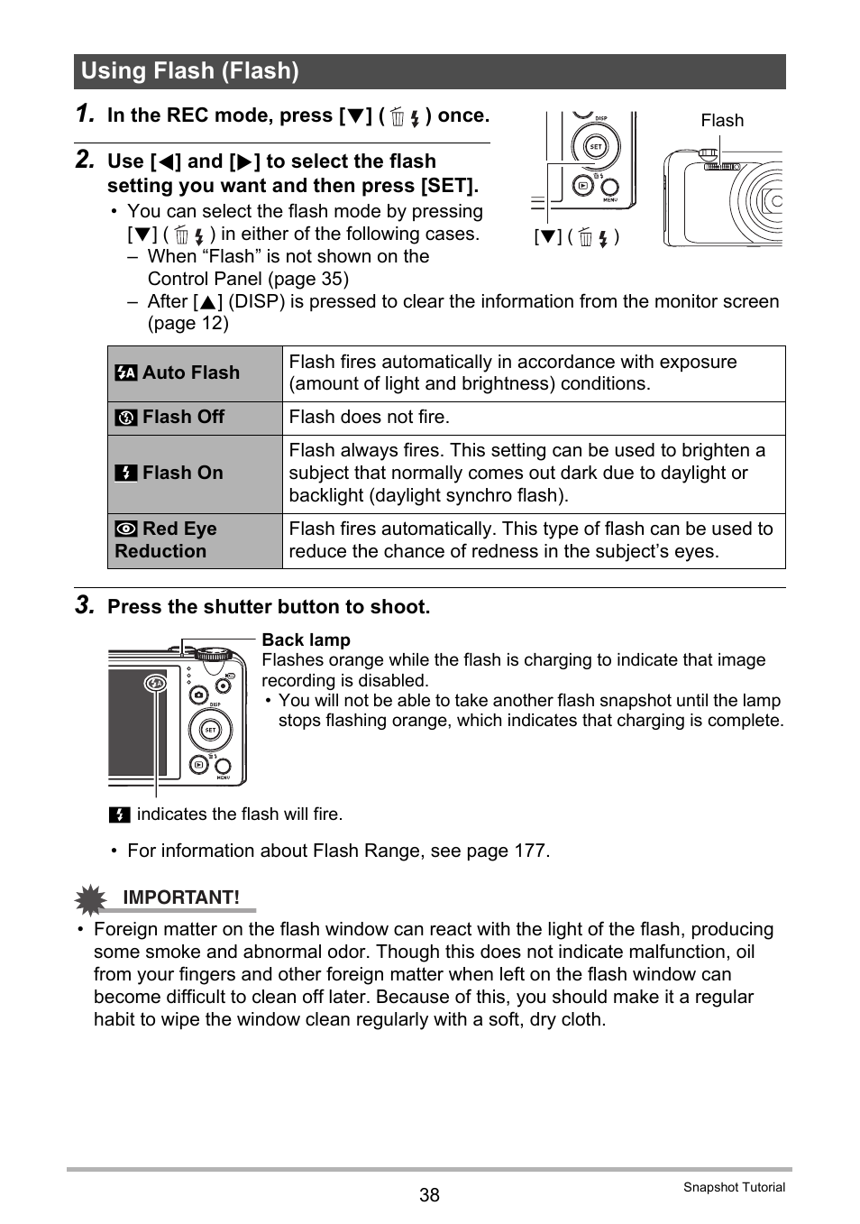 Using flash (flash) | Casio EX-H35 User Manual | Page 38 / 180