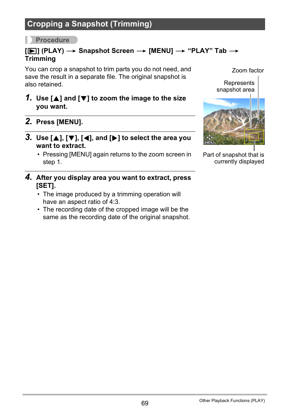 Cropping a snapshot (trimming), 69) fr | Casio EX-MR1 User Manual | Page 69 / 126