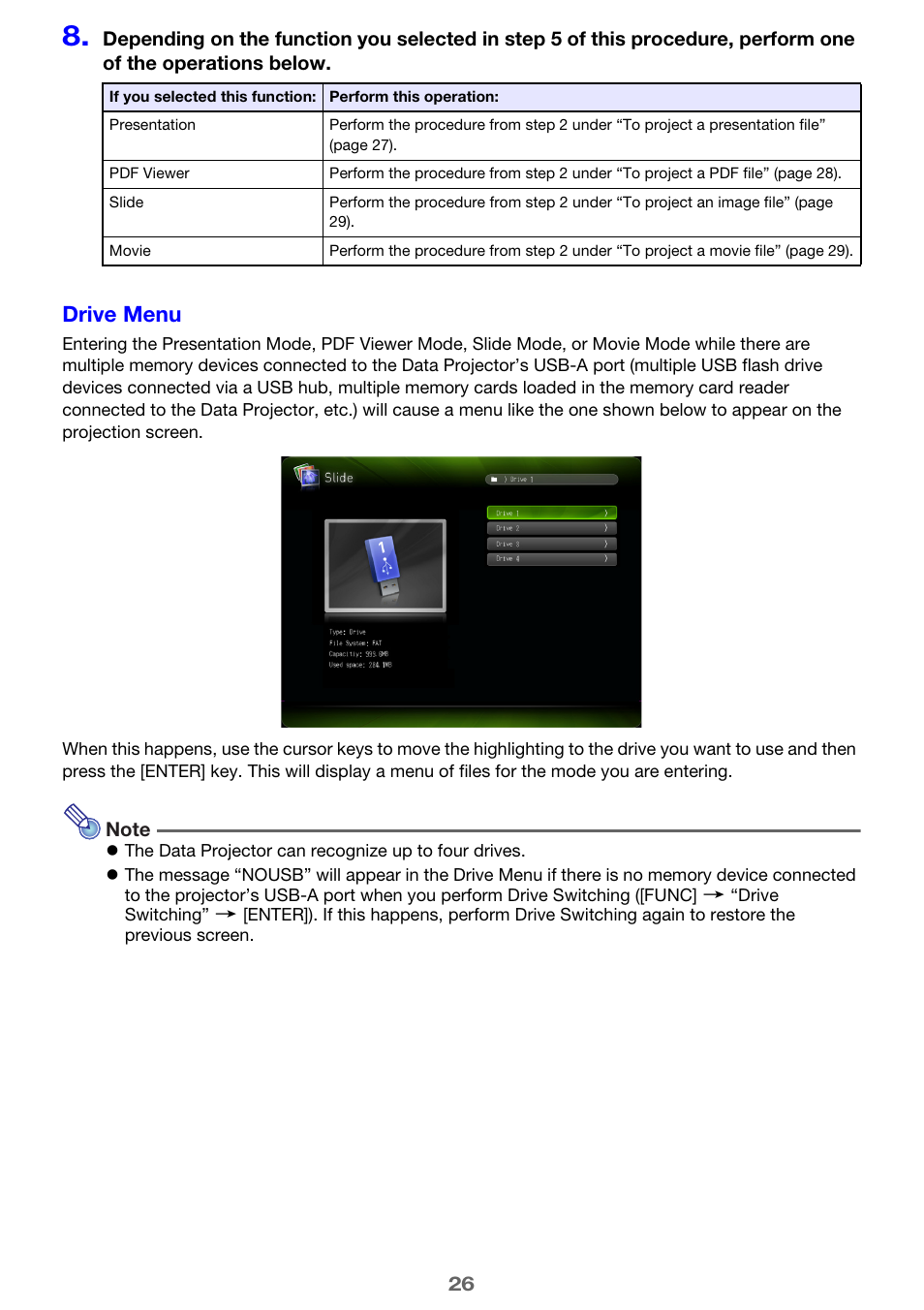 Drive menu | Casio XJ-A142 User Guide User Manual | Page 26 / 103