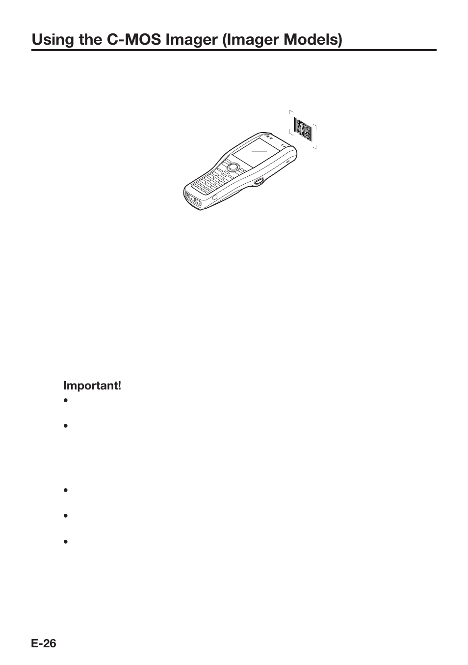 Using the c-mos imager (imager models), E-26, Important | Casio DT-X30 User Manual | Page 28 / 59