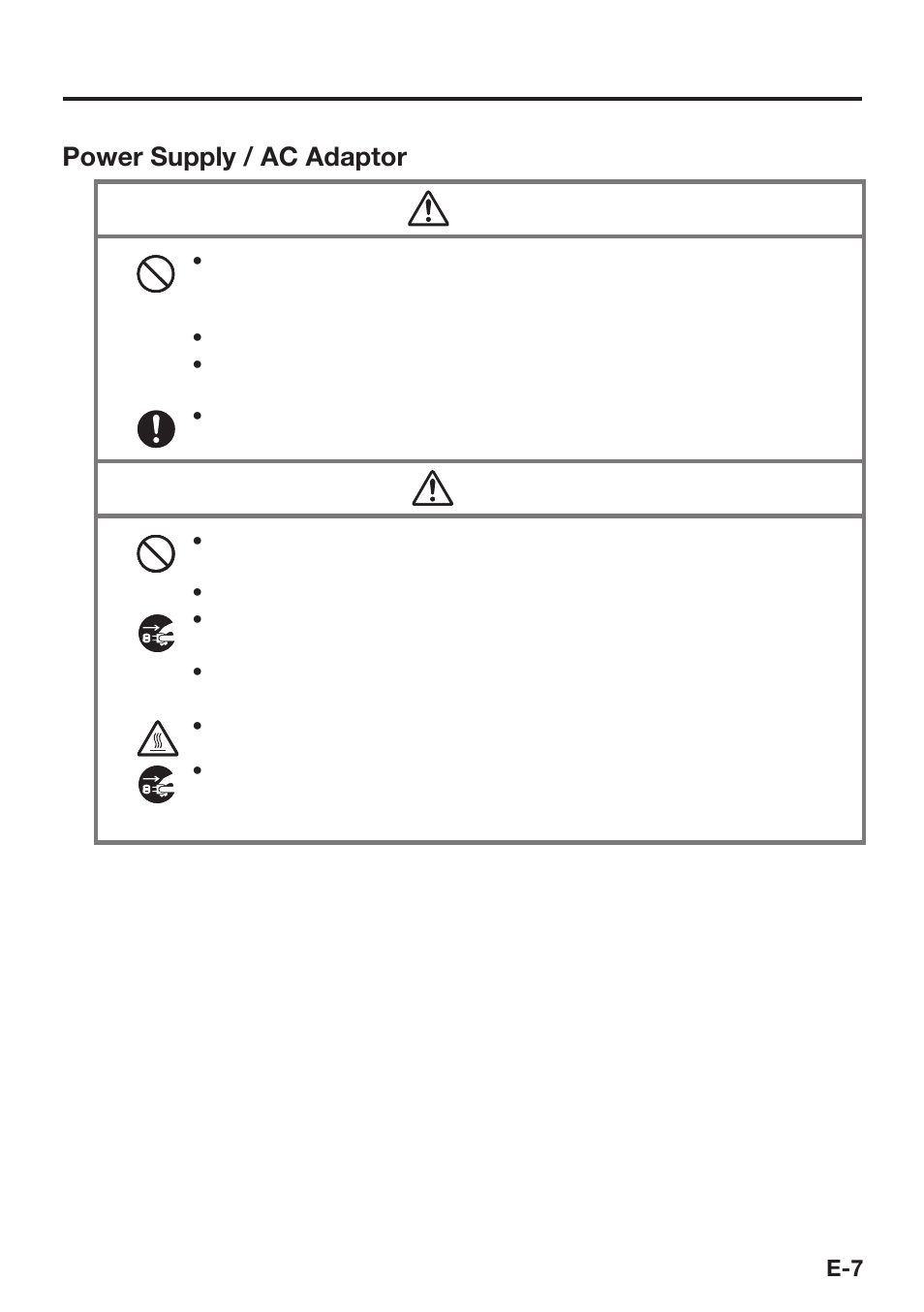 Power supply / ac adaptor warning, Caution | Casio DT-X30 User Manual | Page 9 / 59