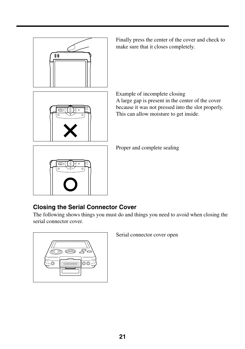 Closing the serial connector cover | Casio EG-800 User Manual | Page 21 / 55