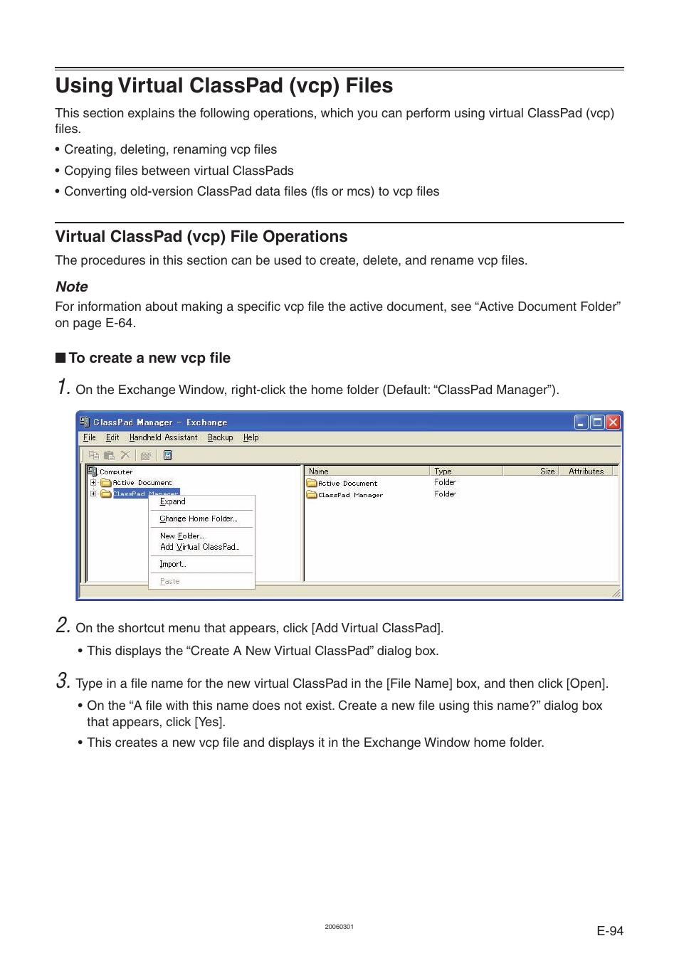 Using virtual classpad (vcp) files | Casio ClassPad Manager Version 3.0 User Manual | Page 96 / 113