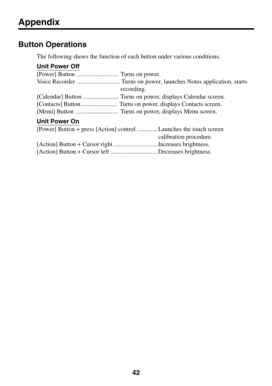 Appendix, Button operations | Casio E-200 User Manual | Page 42 / 48