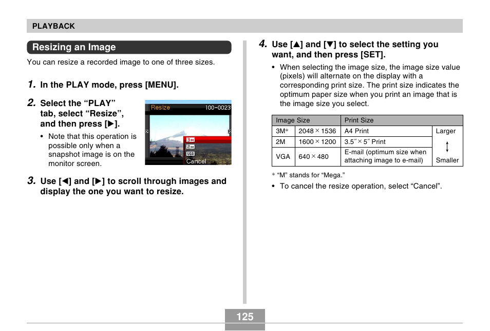 Resizing an image | Casio EX-s600 User Manual | Page 125 / 245