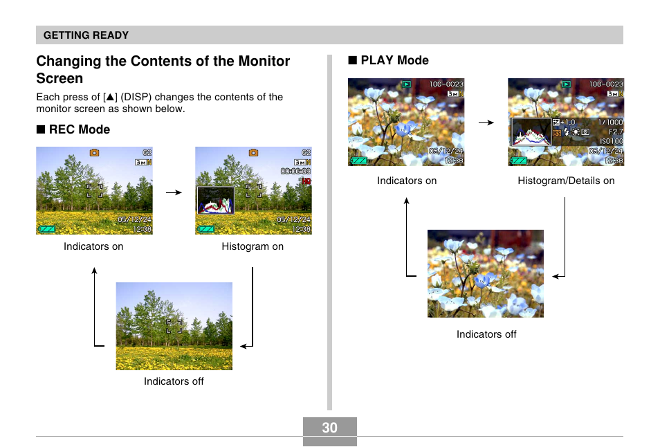 Changing the contents of the monitor screen | Casio EX-s600 User Manual | Page 30 / 245