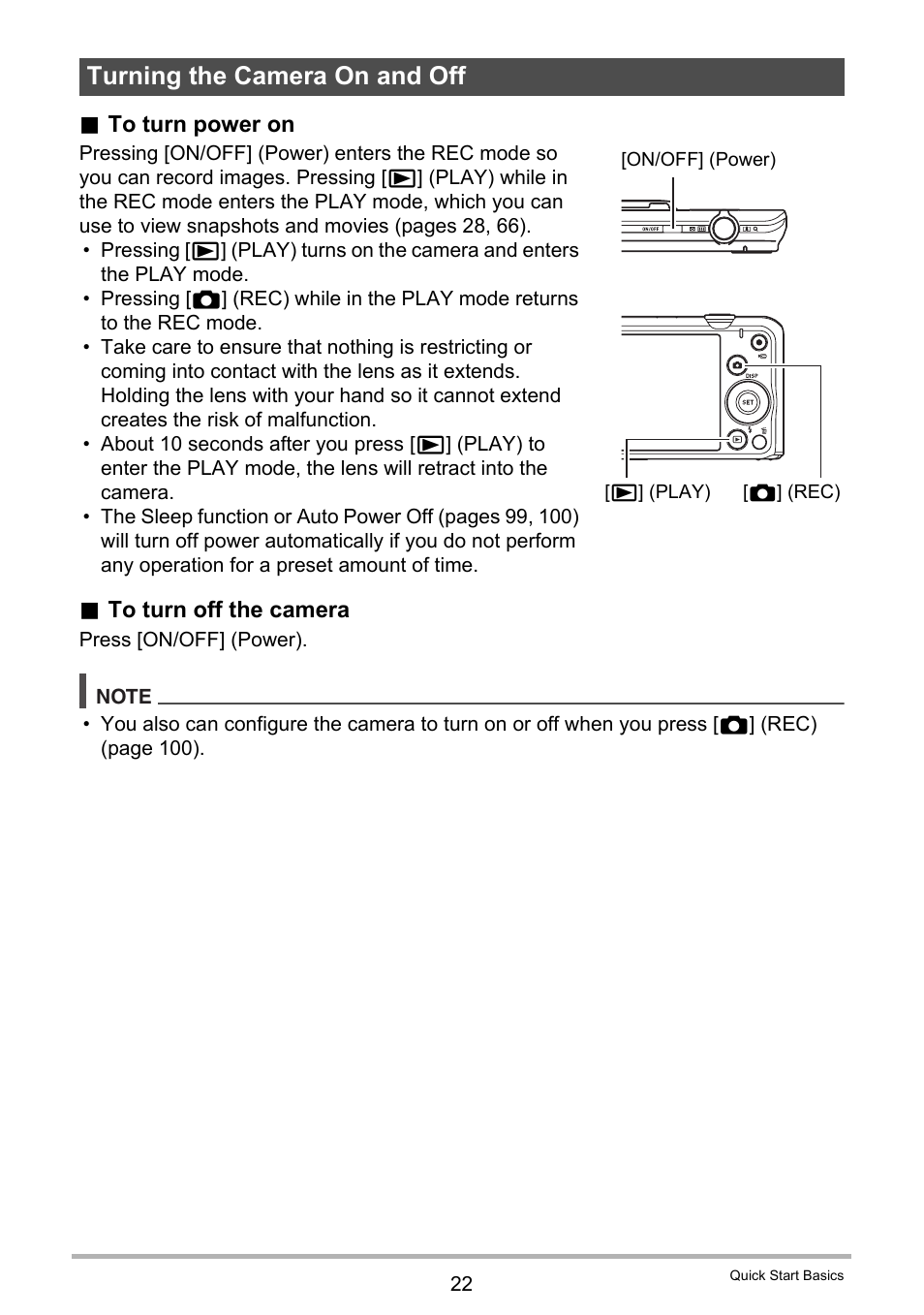 Turning the camera on and off | Casio EX-Z790 User Manual | Page 22 / 130