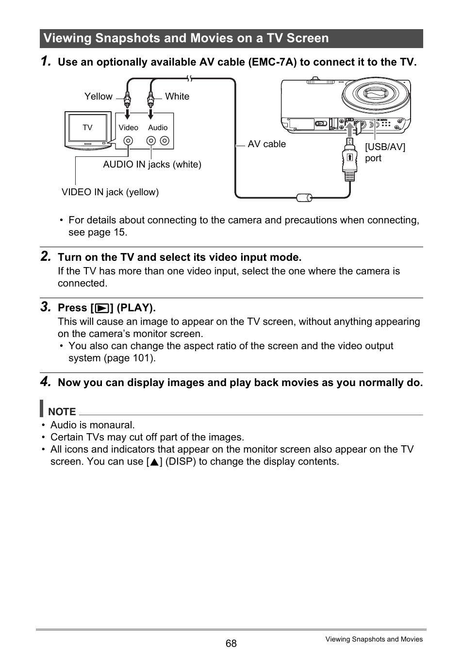 Viewing snapshots and movies on a tv screen | Casio EX-Z790 User Manual | Page 68 / 130