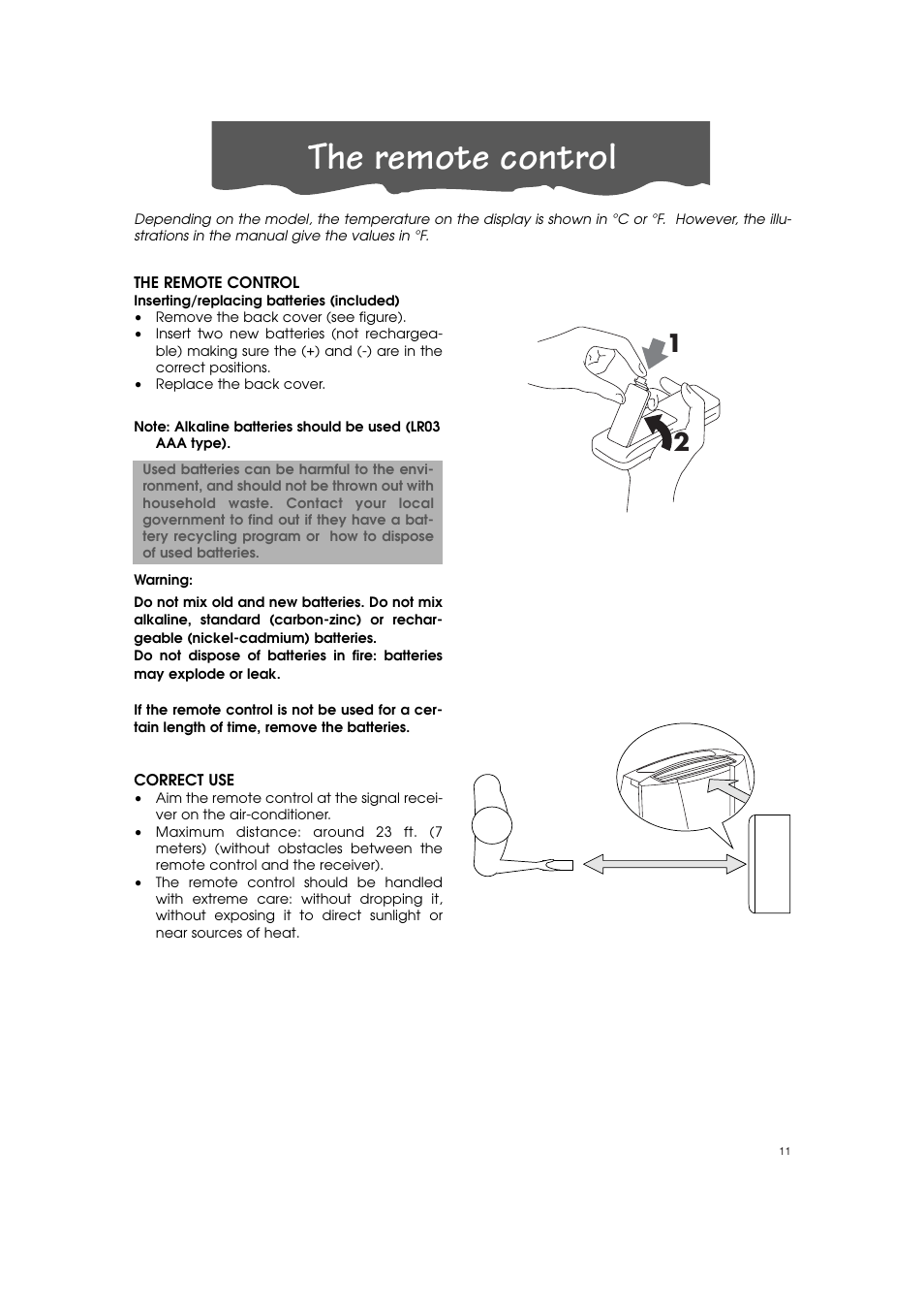 The remote control | DeLonghi PINGUINO PAC T110P User Manual | Page 11 / 19