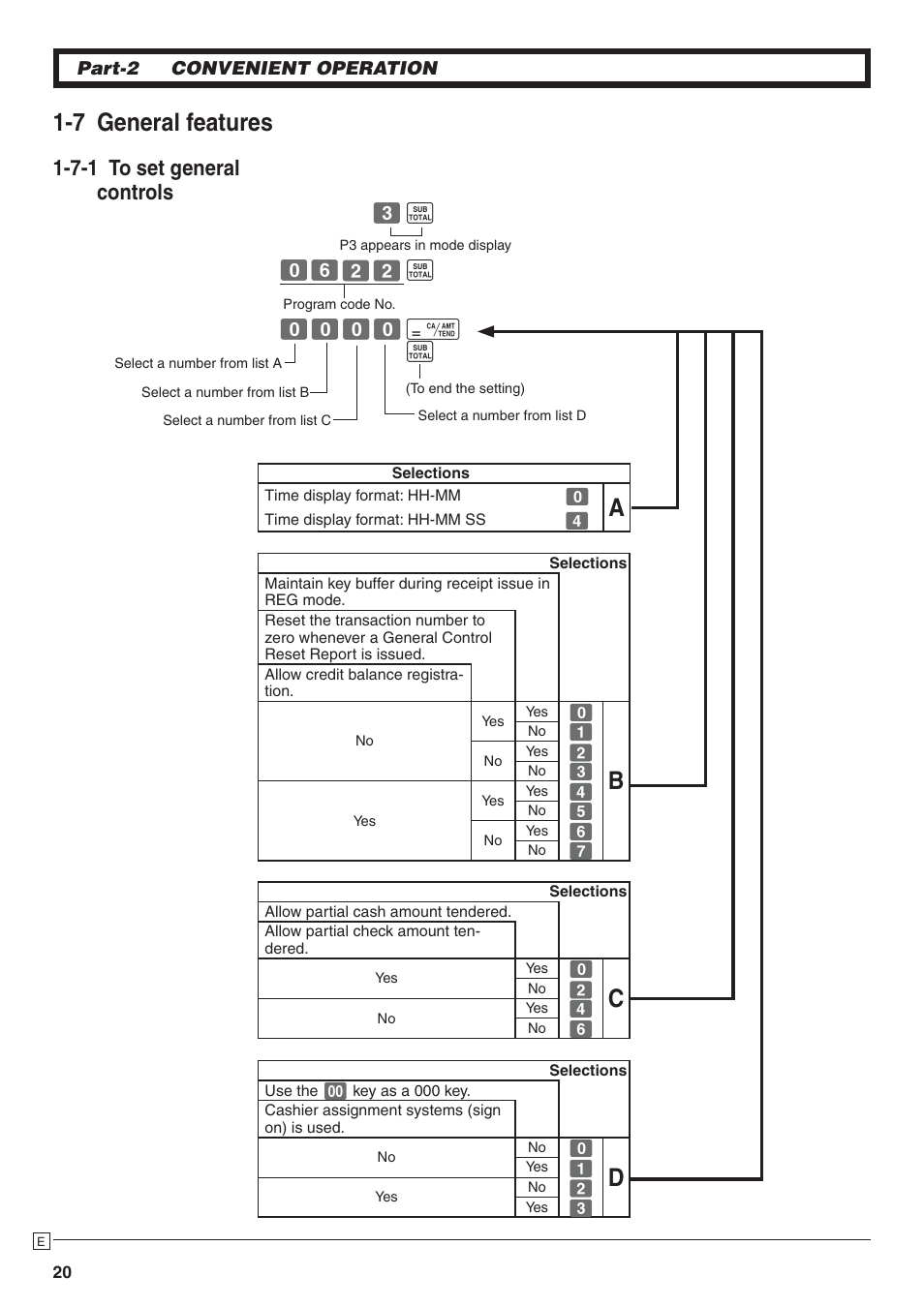7 general features, 7-1 to set general controls | Casio PCR-272 Manual User Manual | Page 20 / 46