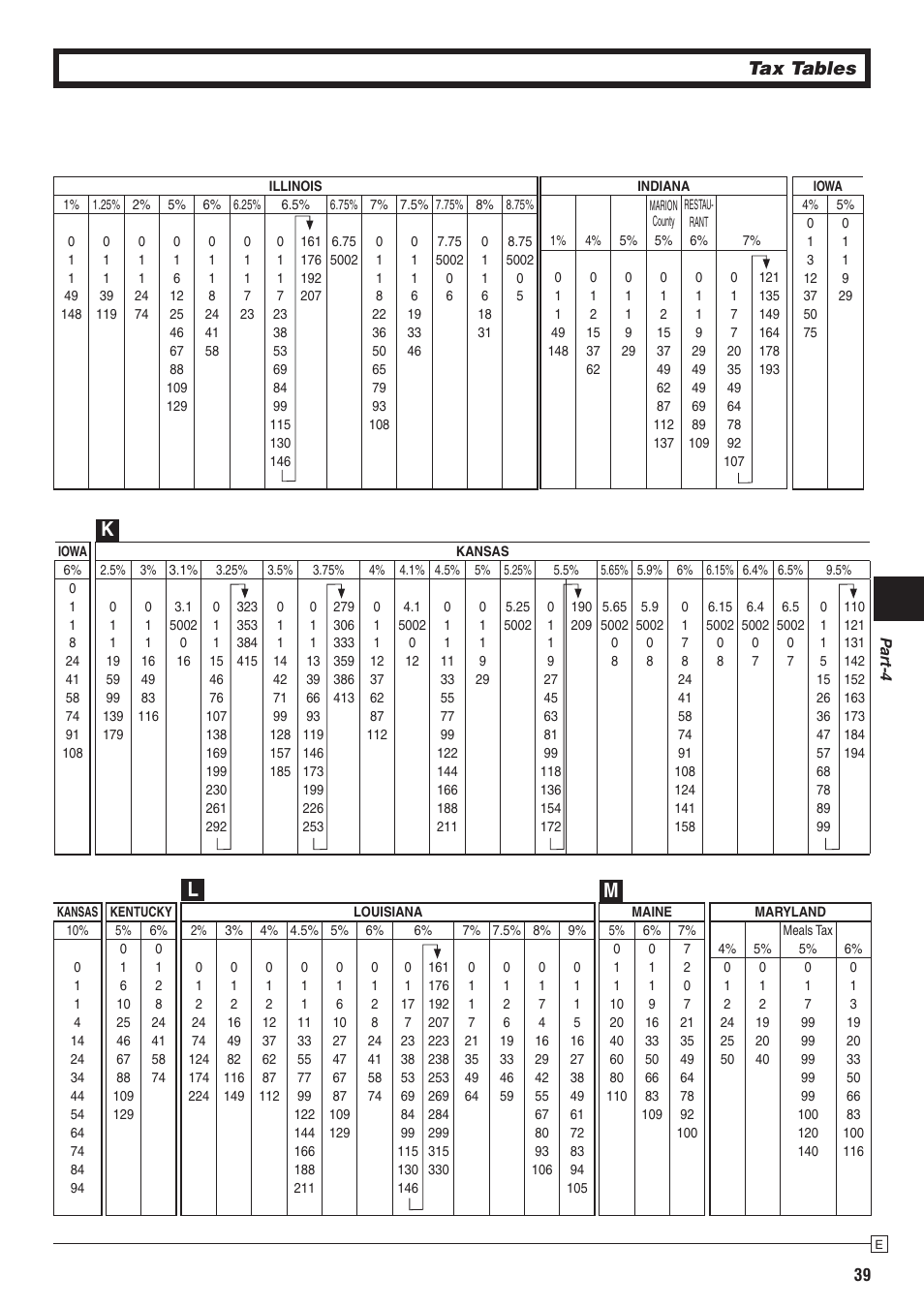 Kl m, Tax tables | Casio PCR-272 Manual User Manual | Page 39 / 46
